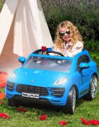 ROLLPLAY Masina electrica pentru copii Porche Macan Turbo 70W albastra deschidere usi schimbator de viteze unitate audio cu Mp3 si bluetooth cu telecomanda