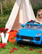 ROLLPLAY Masina electrica pentru copii Porche Macan Turbo 70W albastra deschidere usi schimbator de viteze unitate audio cu Mp3 si bluetooth cu telecomanda