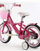 Royal Baby Bicicleta pentru copii Mermaid Roz cu roti ajutatoare varsta 5-7 ani roti 18 inch cadru din otel ghidon reglabil cosulet greutate suportata 60 Kg