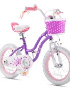 Royal Baby Bicicleta pentru copii StarGirl Mov cu roti ajutatoare ghidon reglabil cosulet varsta 3-5 ani roti 14 inch cadru din otel greutate suportata 50 kg