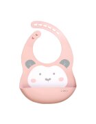 Saro Baby Baveta ajustabila din silicon cu buzunar Sweet Fun pink