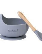 Saro Baby Bol anti-alunecare din silicon alimentar si lingurita Blue mist