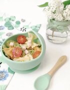 Saro Baby Bol anti-alunecare din silicon alimentar si lingurita Mint