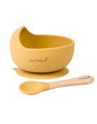 Saro Baby Bol anti-alunecare din silicon alimentar si lingurita Mustard