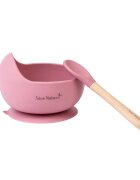 Saro Baby Bol anti-alunecare din silicon alimentar si lingurita Rose
