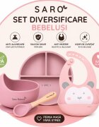 Saro Baby Set diversificare bebelusi Saro Roz farfurie din silicon bol cu ventuza baveta lingurita ergonomica