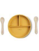 Saro Baby Set diversificare cu 4 piese din silicon Food Fun mustard