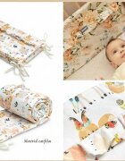 Sensillo Protectie laterala pentru patut copii Picnic 180x30 cm din bumbac 100design cu volanasprindere cu pangliciumplutura antialergica