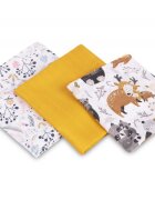 Sensillo Set 3 piese pentru bebelusi din muselina Trio Forest EG-0104 cu paturicascutec si prosopel 120x120 cm60x80 cm38x38 cmmaterial bumbac moale si absorbant