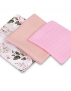 Sensillo Set 3 piese pentru bebelusi din muselina Trio Pink EG-0102 cu paturicascutec si prosopel 120x120 cm60x80 cm38x38 cmmaterial bumbac moale si absorbant