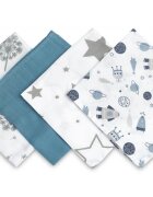 Sensillo Set 4 mini prosopele Spit Up Blue 35x35 cm din muselinatesatura din bumbac delicat