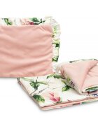 Sensillo Set pernuta cu volanas si pilota pentru caruciorlandoupatut copii Magnolia Pink cu doua fete bumbaccatifea Umplutura silicon lyocell antialergic Recomandat de la nastere