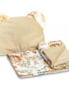 Sensillo Set pernuta si pilota pentru caruciorlandoupatut copii Teddy Square Beige cu doua fete bumbaccatifea Umplutura silicon lyocell antialergic Perna cu urechiuse Recomandat de la nastere