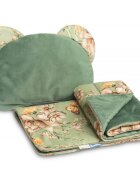 Sensillo Set pernuta si pilota pentru caruciorlandoupatut copii Velvet Green cu doua fete bumbaccatifea umplutura silicon lyocell antialergic perna cu urechiuse recomandat de la nastere