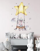 Sipo Sticker decorativ pentru copii autoadeziv Iepuras pe leagan 70x49 cm