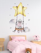 Sipo Sticker decorativ pentru copii autoadeziv Iepuras pe leagan 70x49 cm