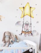 Sipo Sticker decorativ pentru copii autoadeziv Iepuras pe leagan 70x49 cm