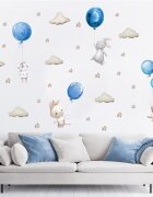 Sipo Sticker decorativ pentru copii autoadeziv Iepurasi cu baloane albastru 70x49 cm