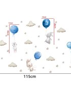 Sipo Sticker decorativ pentru copii autoadeziv Iepurasi cu baloane albastru 70x49 cm