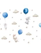 Sipo Sticker decorativ pentru copii autoadeziv Iepurasi cu baloane albastru 70x49 cm