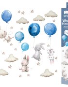 Sipo Sticker decorativ pentru copii autoadeziv Iepurasi cu baloane albastru 70x49 cm