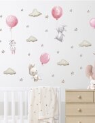 Sipo Sticker decorativ pentru copii autoadeziv Iepurasi cu baloane roz 70x49 cm