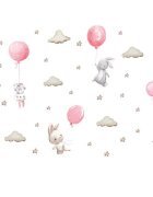 Sipo Sticker decorativ pentru copii autoadeziv Iepurasi cu baloane roz 70x49 cm