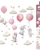 Sipo Sticker decorativ pentru copii autoadeziv Iepurasi cu baloane roz 70x49 cm