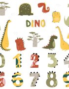 Sipo Sticker decorativ pentru copii autoadeziv Numerele lui Dino 63x63 cm