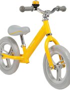 Skiddou Bicicleta fara pedale Nils Galben 12 inch cadru din aluminiu ultra-usoara scaun reglabil de la 33 la 39 cm roti spuma EVA+PU de la 2 ani include sonerie pentru bicicleta volan cu blocare prin rotire
