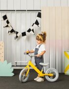 Skiddou Bicicleta fara pedale Nils Galben 12 inch cadru din aluminiu ultra-usoara scaun reglabil de la 33 la 39 cm roti spuma EVA+PU de la 2 ani include sonerie pentru bicicleta volan cu blocare prin rotire