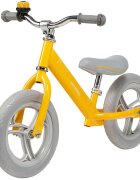 Skiddou Bicicleta fara pedale Nils Galben 12 inch cadru din aluminiu ultra-usoara scaun reglabil de la 33 la 39 cm roti spuma EVA+PU de la 2 ani include sonerie pentru bicicleta volan cu blocare prin rotire