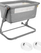 Skiddou Patut 3 in 1 co-sleeping Natt Normandic Dream Gri deschis reglabil pe inaltime laterala culisanta husa detasabila
