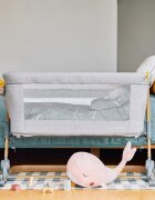 Skiddou Patut 3 in 1 co-sleeping Natt Normandic Wood wood-gri pliabil roti cu sistem de blocare laterala culisanta inaltime reglabila huse detasabile si lavabile