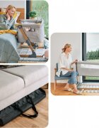 Skiddou Patut 3 in 1 co-sleeping Natt Normandic Wood wood-gri pliabil roti cu sistem de blocare laterala culisanta inaltime reglabila huse detasabile si lavabile