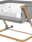 Skiddou Patut 3 in 1 co-sleeping Natt Normandic Wood wood-gri pliabil roti cu sistem de blocare laterala culisanta inaltime reglabila huse detasabile si lavabile