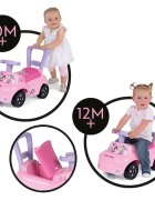 SMOBY Masinuta copii Ride-On Minnie pink recomandata pentru copii cu varsta cuprinsa intre 10 si 36 luni spatar cu functie de impingere spatiu depozitare sub scaun