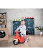 SMOBY Scuter pentru copii fara pedale Scooter Ride-On Food Express rosu dotat cu cheie ce imita pornirea reala a scuterului recomandat copiilor incepand de la 15 ani spatiu de depozitare sub sezut