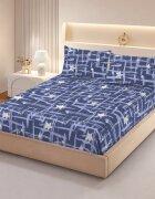 Somnart Cearceaf de pat din finet cu 2 fete de perna pentru saltea de 160 x 200 cm Navy Grid