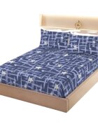 Somnart Cearceaf de pat din finet cu 2 fete de perna pentru saltea de 160 x 200 cm Navy Grid