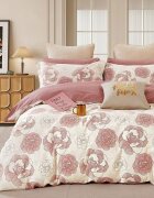 Somnart Lenjerie de pat Percale cu 4 piese cearceaf pat clasic 240 x 260 cm cearceaf pilota 200 x 230 cm si 2 fete perna 50 x 70 cm roz si alb