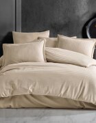 Somnart Lenjerie pentru pat dublu cu 4 piese cearceaf pat clasic 240 x 260 cm cearceaf pilota 200 x 230 cm 2 fete de perne 50 x 70 cm din bumbac damasc cappucino