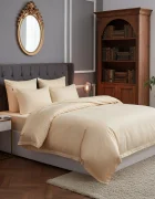 Somnart Lenjerie pentru pat dublu cu 4 piese cearceaf pat clasic 240 x 260 cm cearceaf pilota 200 x 230 cm 2 fete de perne 50 x 70 cm din bumbac damasc cappucino