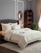 Somnart Lenjerie pentru pat dublu cu 4 piese cearceaf pat clasic 240 x 260 cm cearceaf pilota 200 x 230 cm 2 fete de perne 50 x 70 cm din bumbac damasc crem