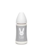 Suavinex Biberon cu tetina rotunda din silicon cu 3 fluxuri iepuras cu linii gri Hygge 270 ml
