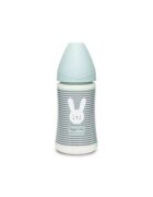 Suavinex Biberon cu tetina rotunda din silicon cu 3 fluxuri iepuras cu linii verzi Hygge 270 ml