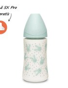 Suavinex Biberon cu tetina rotunda din silicon cu 3 fluxuri iepuras verde Hygge 270 ml