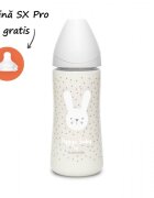 Suavinex Biberon cu tetina rotunda din silicon debit dens Hygge 360 ml iepuras gri