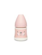 Suavinex Biberon cu tetina rotunda din silicon debit lent pisica roz Hygge 150 ml