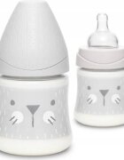Suavinex Biberon cu tetina rotunda din silicon debit lent pisica roz Hygge 150 ml